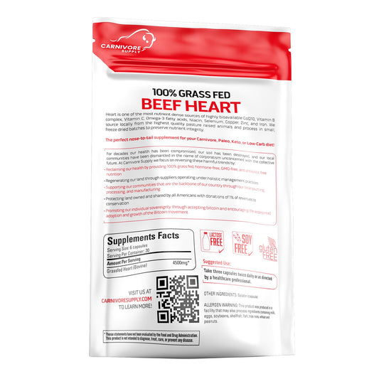 Beef Heart Capsules — nutrition label and supplement facts